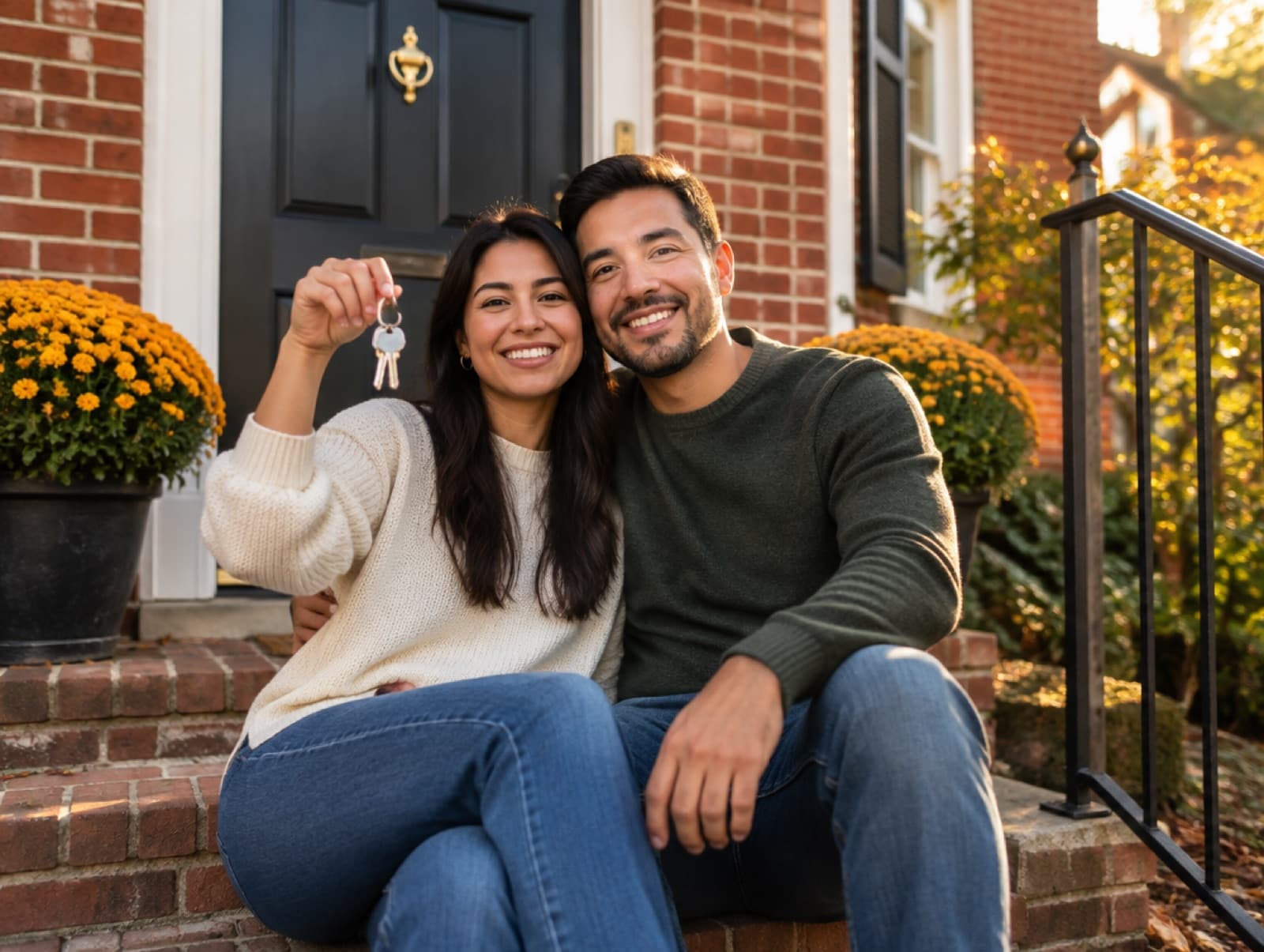 A couple holding the keys to their new home